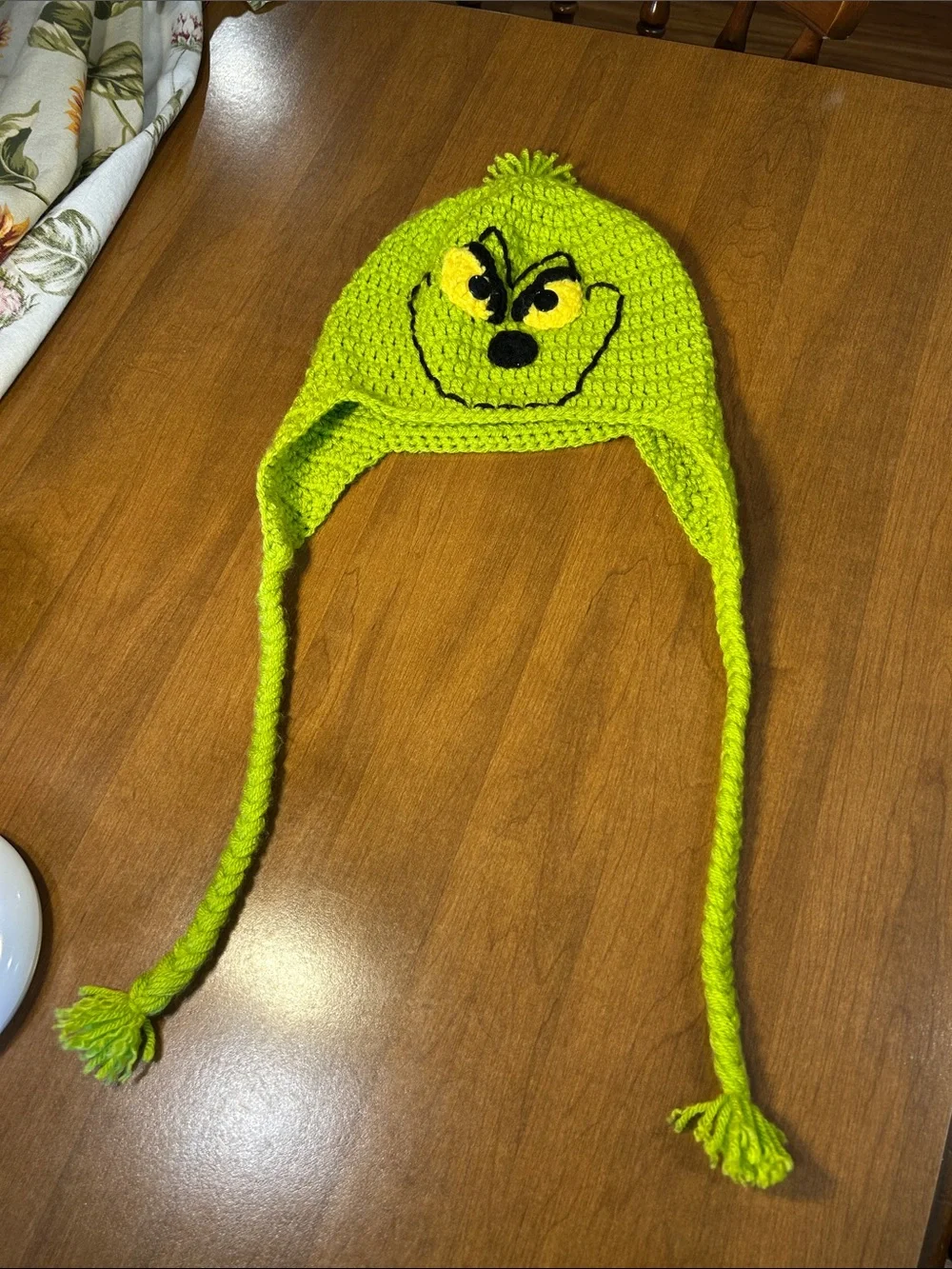 Handmade Grinch-Inspired Earflap Crochet Hat - Lime Green